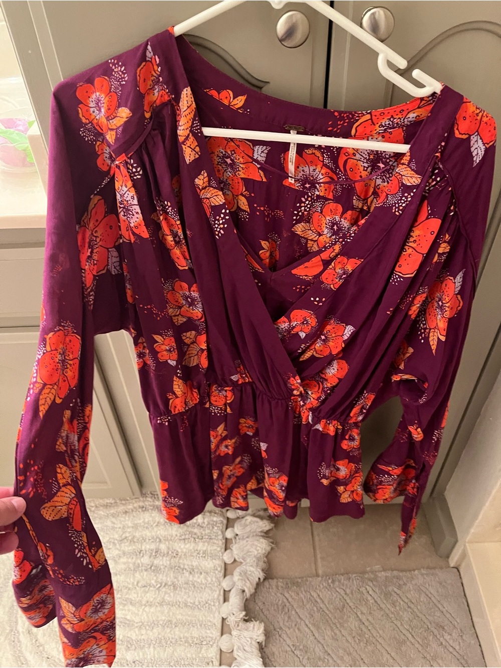 Free People Plum Floral Wrap-Front Women's Top Size M